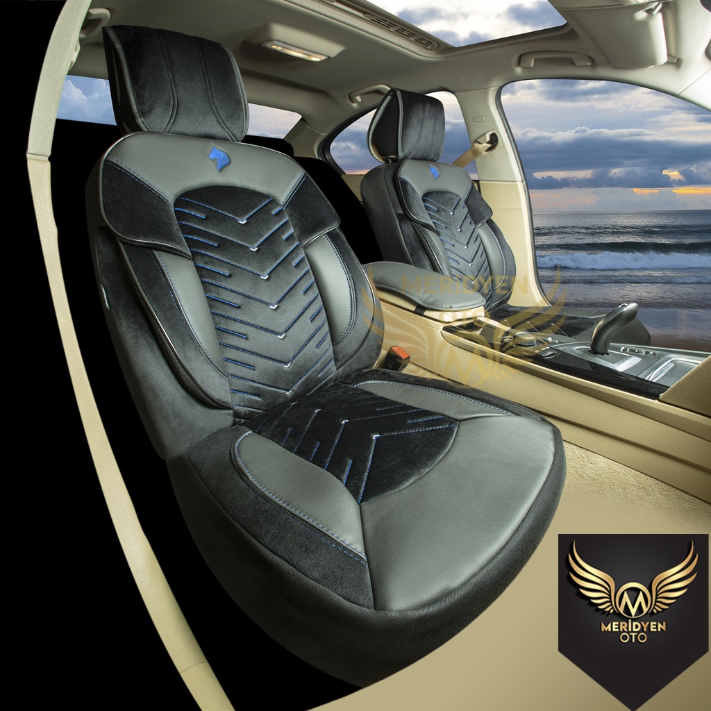 GT Premium Alkantara Kumaş Siyah Mavi Deri Oto Kılıfı