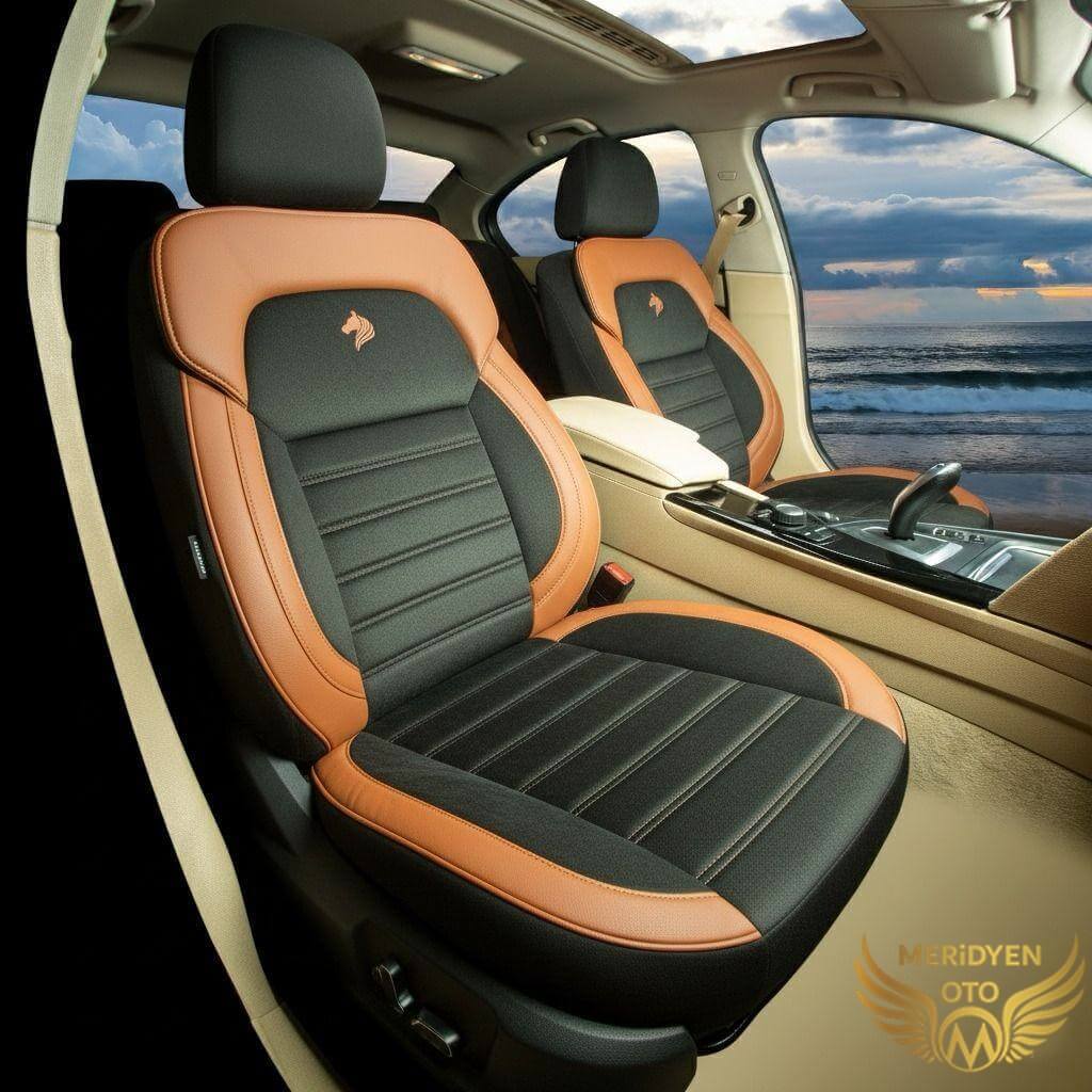 ROYAL Tay Tüyü Taba Siyah Deri Oto Kılıfı